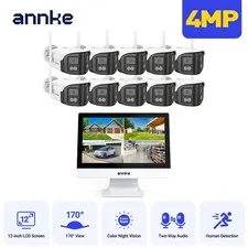 ANNKE 10CH 12'' Monitor 4MP Dual Lens Wireless Security Camera System Full Color