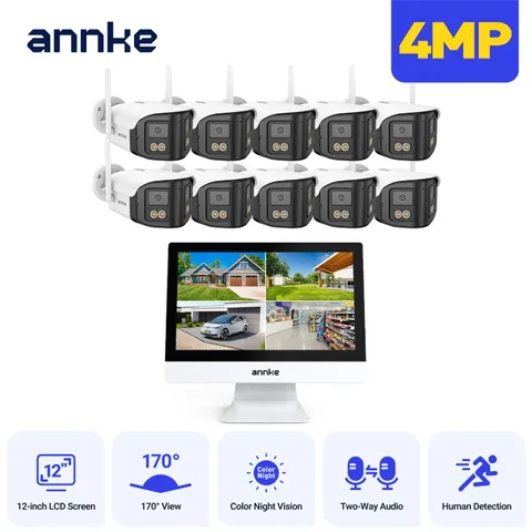 ANNKE 10CH 12'' Monitor 4MP Dual Lens Wireless Security Camera System Full Color