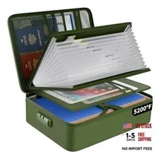 5200 Fireproof File Organizer Bag with 13 Pocket Accordion Green 13 Pockets