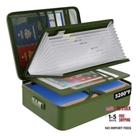 5200 Fireproof File Organizer Bag with 13 Pocket Accordion Green 13 Pockets
