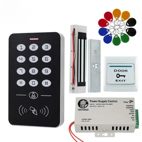 Hands Door Access Control System Kit RFID Keypad + Power Supply + Electric 180KG