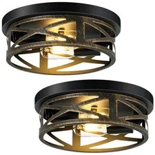SKEJAO Flush Mount Ceiling Light Fixture,Rustic 10.7 inch, Rustic Metal Black