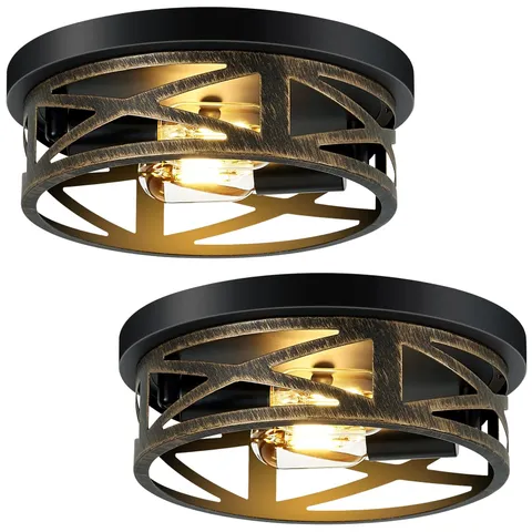 SKEJAO Flush Mount Ceiling Light Fixture,Rustic 10.7 inch, Rustic Metal Black