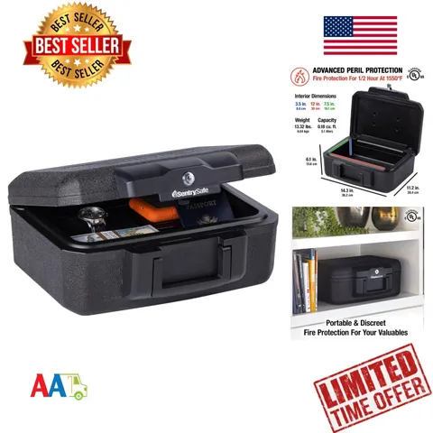 Fireproof Safe Lock Box 14.3x11.2x6.1in Fire Resistant Waterproof Small