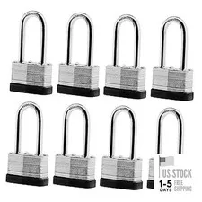 8-Pack Keyed Alike Laminated Steel Padlocks Keys, 1-3/4" 8 PACK LONG SHACKLE