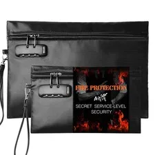 2 PCS Fireproof Document Bag Set With Lock Waterproof Safe Cash Money Pouch
