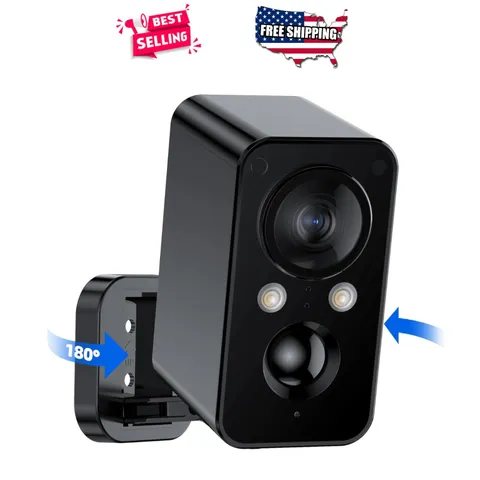 Battery Powered Wireless Security Camera Outdoor 2K 180° Pan Motion Sensor Night