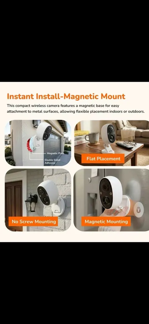 Wireless WiFi IP Security Surveillance Camera w/ Magnetic Mount, 32GB Storage