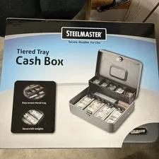 Steelmaster Storage Security Steel Cash Box Grey Tiered Tray With Keys NEW