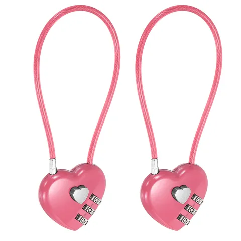 Combination Padlock (7.9 Inch, Pink)(2 Pcs), 3-Digit Heart Shaped Combo Padlock