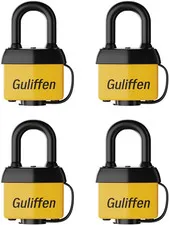 Guliffen Weatherproof Laminated Padlock with Key,4 Pack Outdoor Pad Locks with S