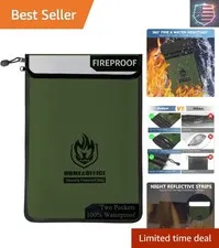 Upgraded Two Pockets Fireproof Document Bag 2000℉, 15”x 11”Waterproof Firepro...