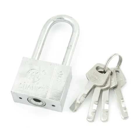 Cabinet Locking 40mm Wide Silver Tone Metal Long Hook Padlock 4 Keys