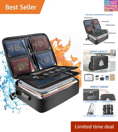 Fireproof Document Box with Lock, Portable Fireproof Document Bag Waterproof ...