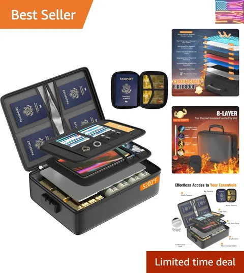 5200°F Fireproof Document Organizer with Lock Fireproof & Waterproof File Org...