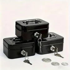 Secure Lockable Cash Box Portable Metal Money Organizer fits Daily Cash Storage