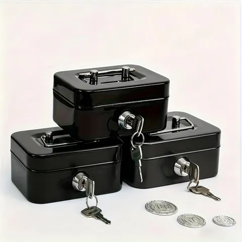 Secure Lockable Cash Box Portable Metal Money Organizer fits Daily Cash Storage