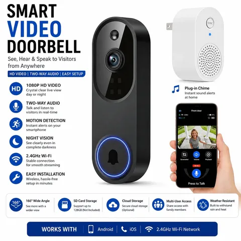 Ring Video Doorbell 1080p HD Camera WI-FI Night Vision Motion Detection Wireless