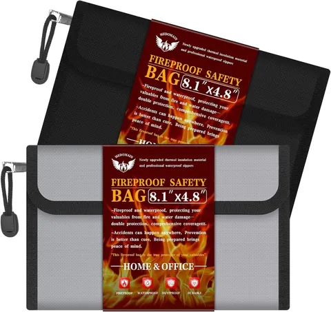 Small Money Bag 2 Pack 8.3“ × 5.1”，Zippered Fireproof Waterproof Document Bag...