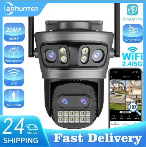 20MP Outdoor WiFi Security Camera 3 Lens 10X Zoom PTZ AI Human Tracking