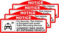4 Pack Car Video Recorder Stickers, (9 X 3.5 Cm/W X H) -Camera Audio Video Recor