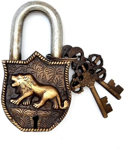 Brass Padlock Tiger Engraved Design Fully Functional Brass Lock with 2 Keys