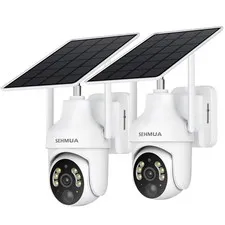 2 Pack 2K Wireless Solar Security Cameras, 360° Pan/Tilt, Color Night Vision, Ea