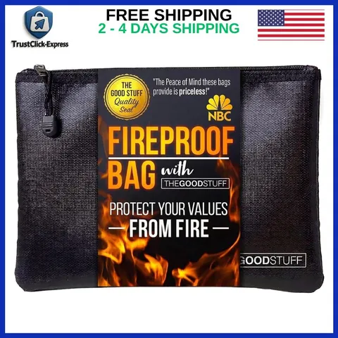 Fireproof Money Bag 10x13 Waterproof Document Holder Zipper Safe Storage