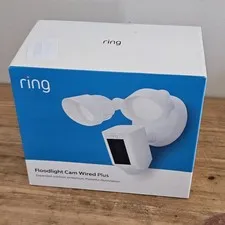 Ring Floodlight Cam Wired Plus with Motion-Activated 1080p HD Video White, NEW