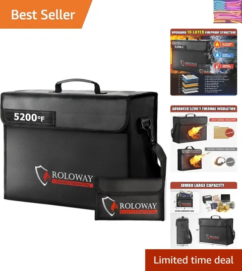 Large Fireproof Bag 5200℉ Heat Insulated 17 x 12 x 5.8 inches, Fireproof Docu...
