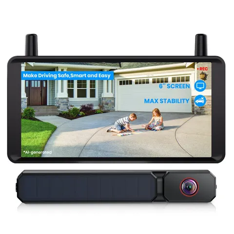 AUTO-VOX 6 Inch Solar Backup Camera Wireless, 1 Minute 6 Screen, Black