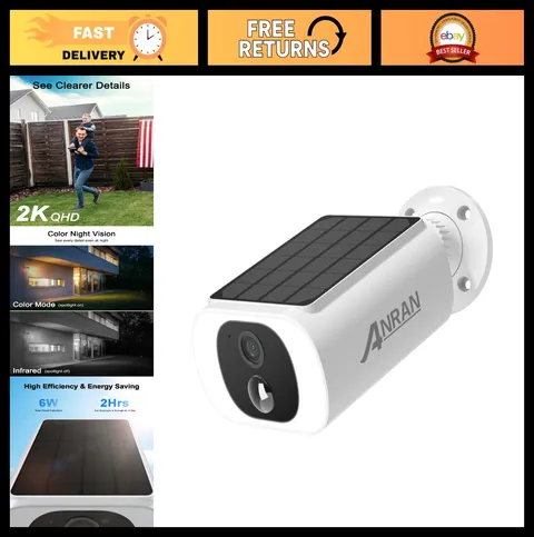 2K Wireless Solar Security Camera Outdoor - WiFi Surveillance, Color Night Visio
