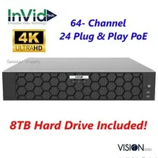 InVid VN4A-64X24/8TB 64 Channel 24 PoE NVR 8TB HDD 4K 384/200 Mbps 4 HD Bays