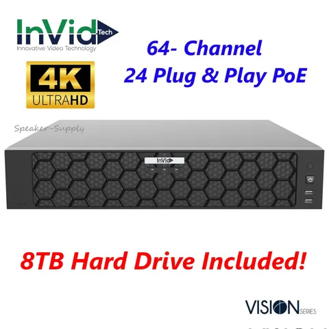 InVid VN4A-64X24/8TB 64 Channel 24 PoE NVR 8TB HDD 4K 384/200 Mbps 4 HD Bays