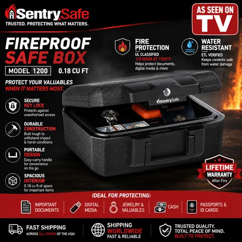 SentrySafe 1200 Fireproof Safe Box 0.18 cu ft - Black