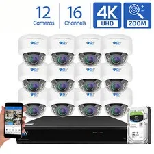 GW 16 Channel DVR 12 8MP CCTV Motorized Zoom 4K Dome Home Security Camera System