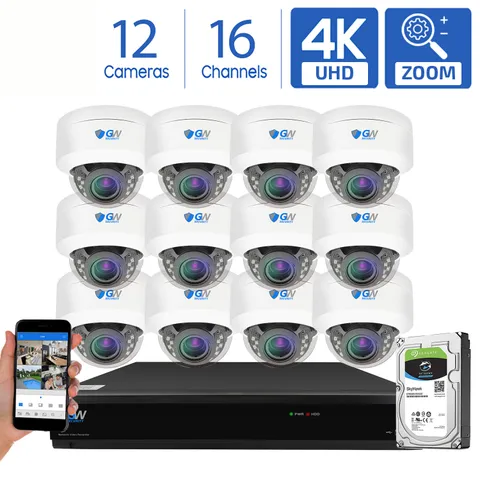 GW 16 Channel DVR 12 8MP CCTV Motorized Zoom 4K Dome Home Security Camera System