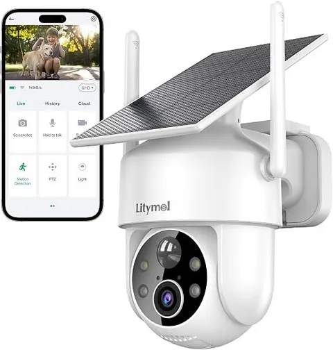 LITYMOL 2K 2.4g WiFi Security Solar Cameras Wireless Outdoor 360 View 2Way Audio