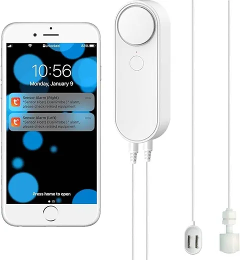 WiFi Water Leak Level Detector Smart Sensor Alarm 16.4FT Dual Probe AAA Battery