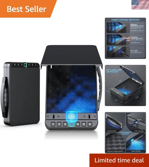 Biometric Safe Box: Portable Fingerprint Security with Digital Keypad, Black