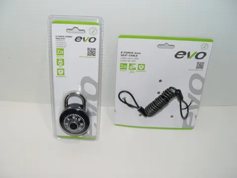 NEW EVO E-FORCE COMBO LOCK-WEATHERPROOF Padlock HEAVY DUTY & Seat Cable 3mm