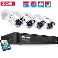 ZOSI H.265+ 8CH 5MP PoE NVR System Waterproof IP Outdoor Securtiy Camera 1TB HDD