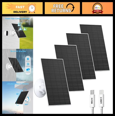 4 Pack 2W Solar Panels for Security Cameras, USB-C/Micro USB, Outdoor Use