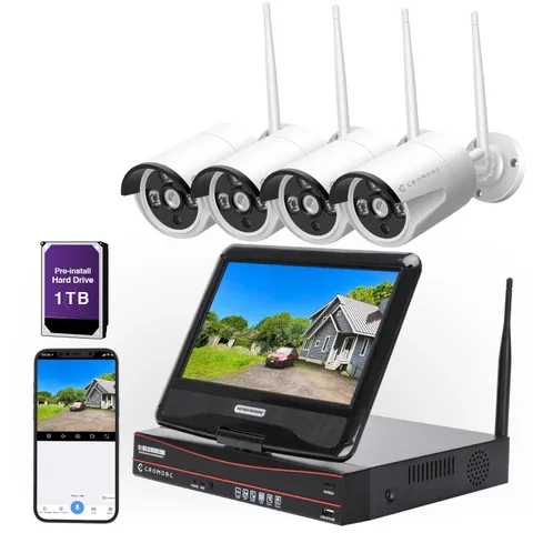 10CH Expandable Wireless Security Camera System with 10.1" Monitor 4pcs 5MP I...