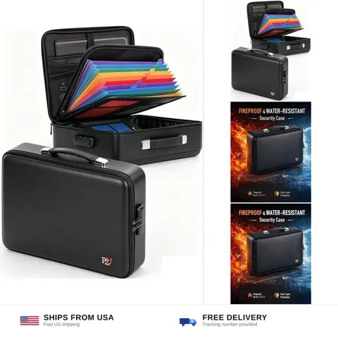 Fireproof Document Box - Hard-Shell Design Waterproof & Fireproof Document Sa...