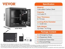 Electric Safe 2.2/1.8 Cubic Feet Fingerprint&Digital Security Cabinet Safe W/ Fi