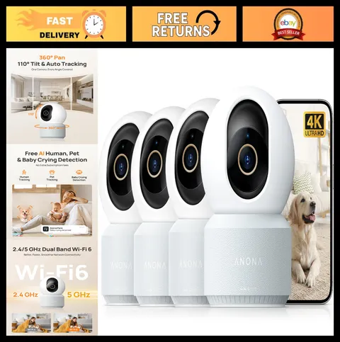 4K UHD Indoor Security Camera - 360° Pan-Tilt, Dual-Band Wi-Fi, Auto-Tracking, C