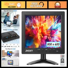8" HD Security Monitor 800x600, HDMI VGA BNC AV USB, Built-in Speakers, Remote C