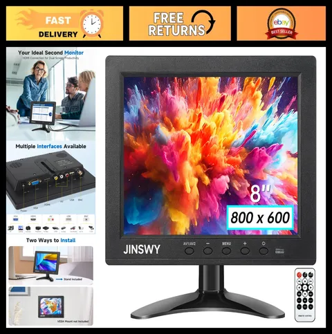 8" HD Security Monitor 800x600, HDMI VGA BNC AV USB, Built-in Speakers, Remote C