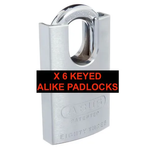Abus 83CS/50 KEYED ALIKE Padlocks x 6 Closed Shackle Padlock-FREE POSTAGE